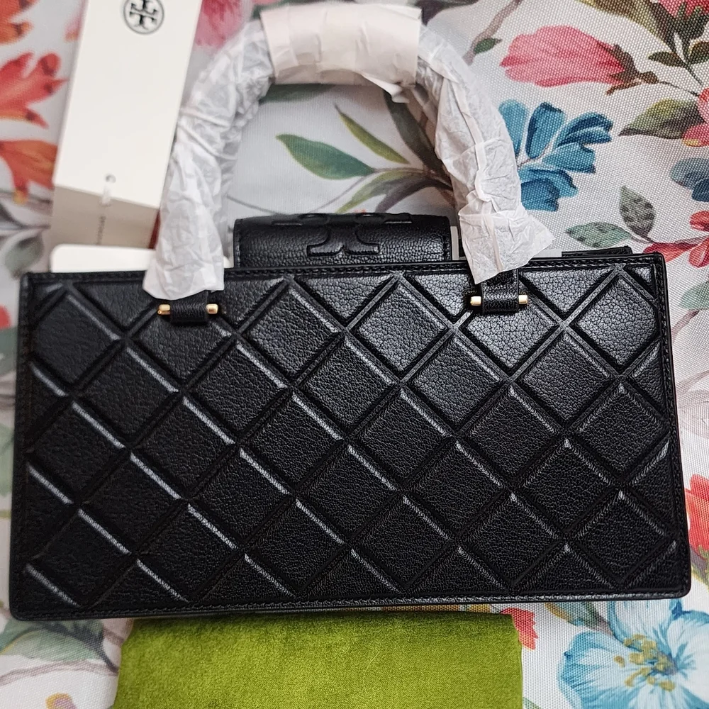 Tory Burch New York Fleming East-West Satchel Leather Black Small NWT